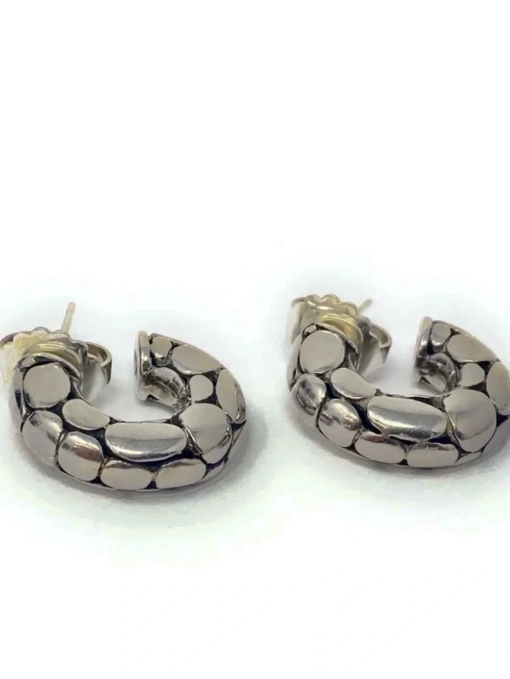 John Hardy Silver Textured Pebble Hoop Earrings